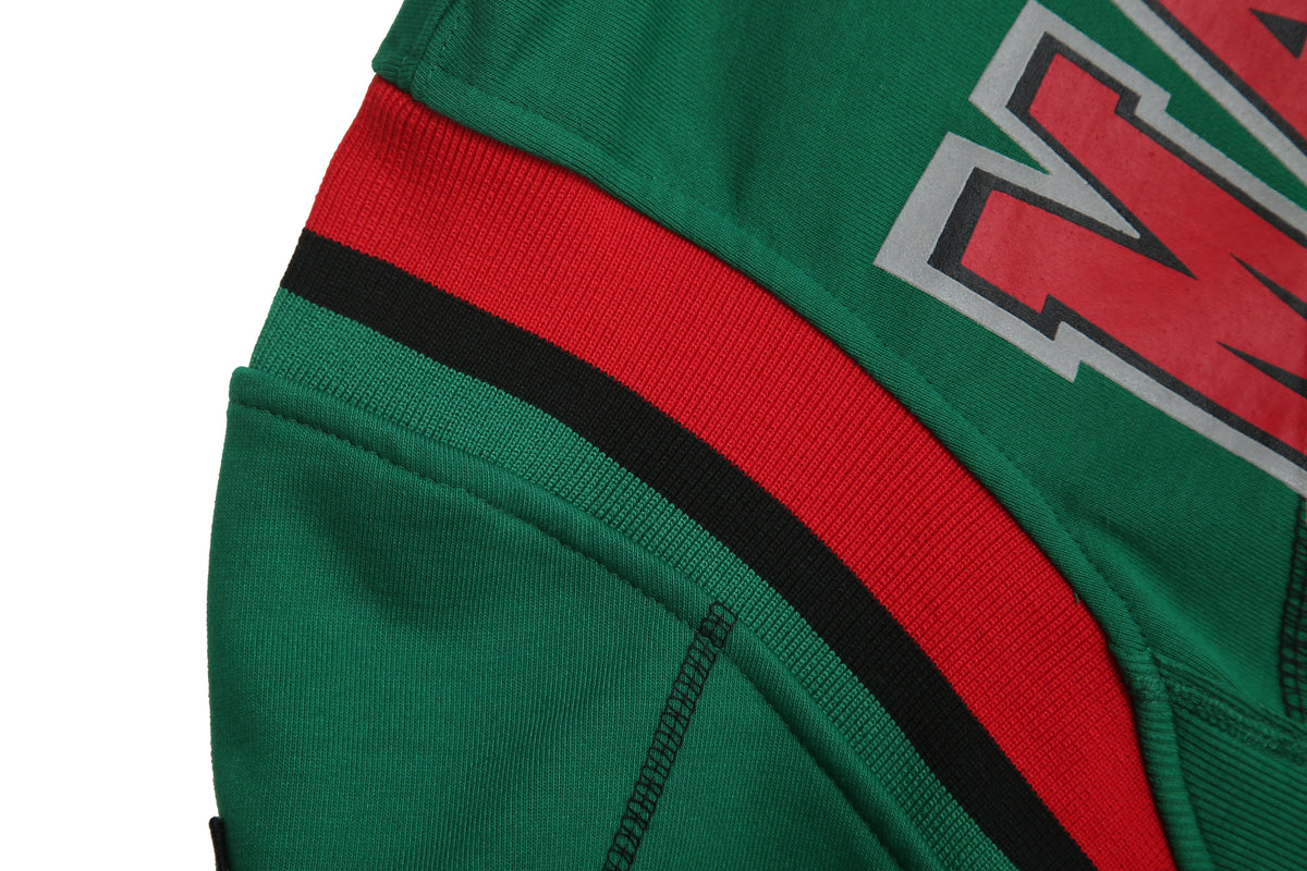 30th Anniversary FTP Malcolm X Frankenstein Stitched Hoodie KellyGreen / Black Malcolm X College Frankenstein Hoodie detail image