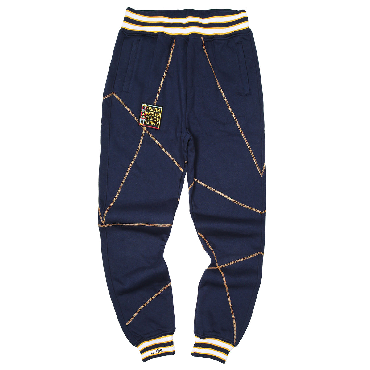 AACA Original '92 "Frankenstein" Stitched Sweatpants Navy/Gold Frankenstein Sweatpants white background product image