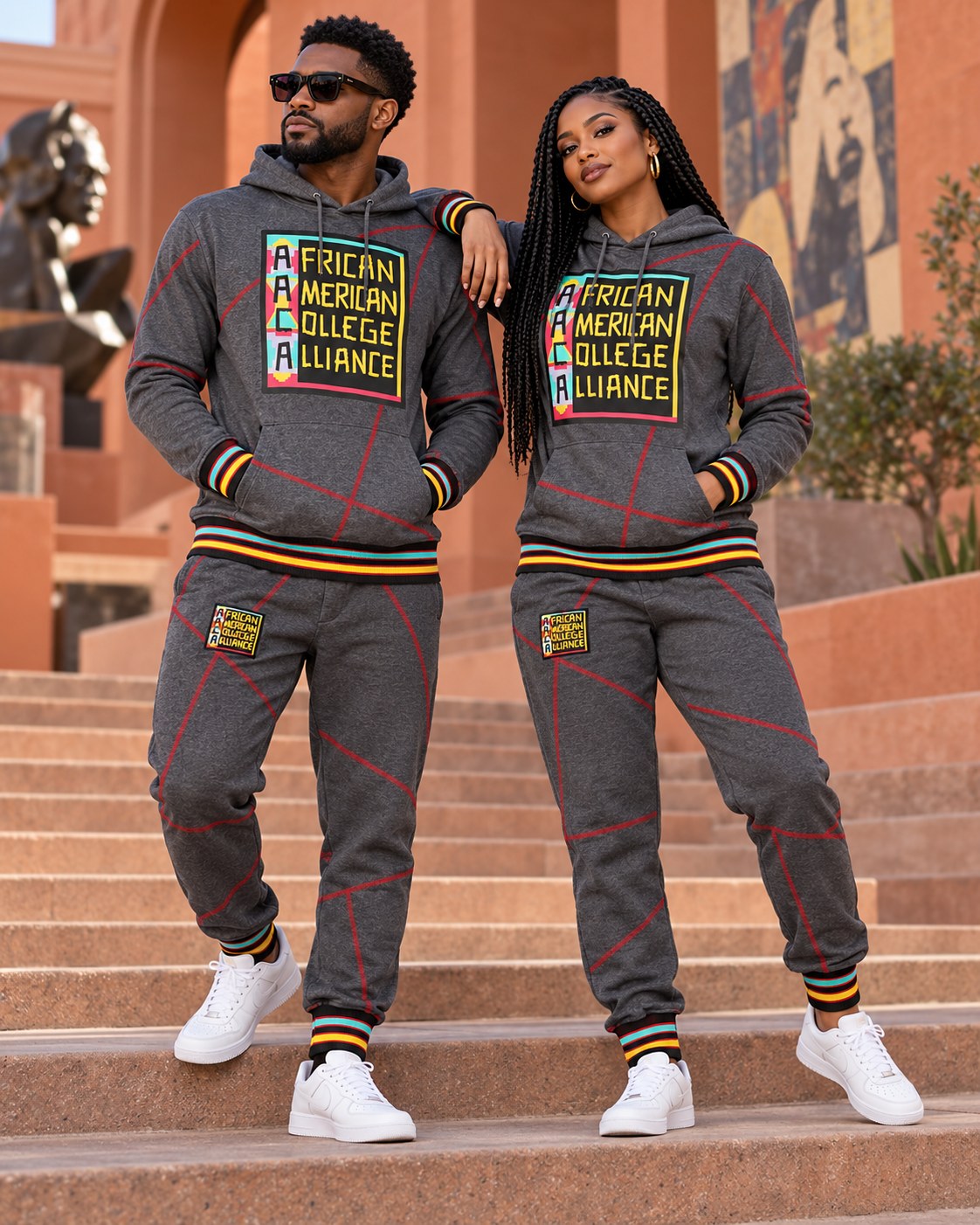 AACA Original 92 Frankenstein Stitched Hoodie Charcoal Grey / Red + Joggers Set