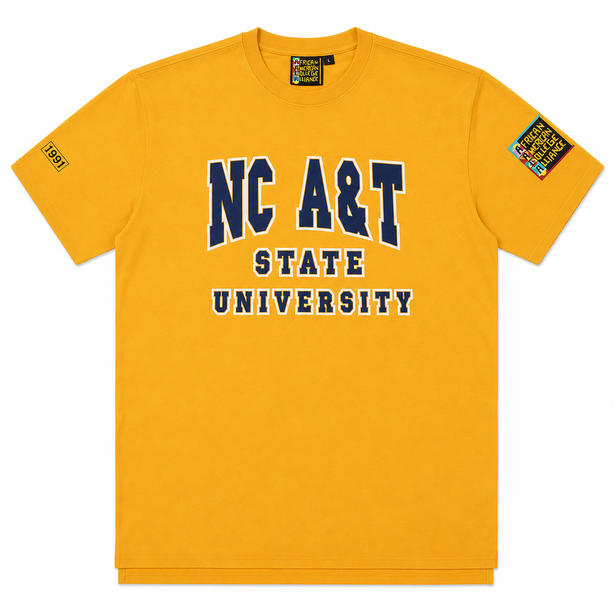 NC A&T State University AACA Classic 91 T-Shirt Gold tee-ai-flatlay white background product image