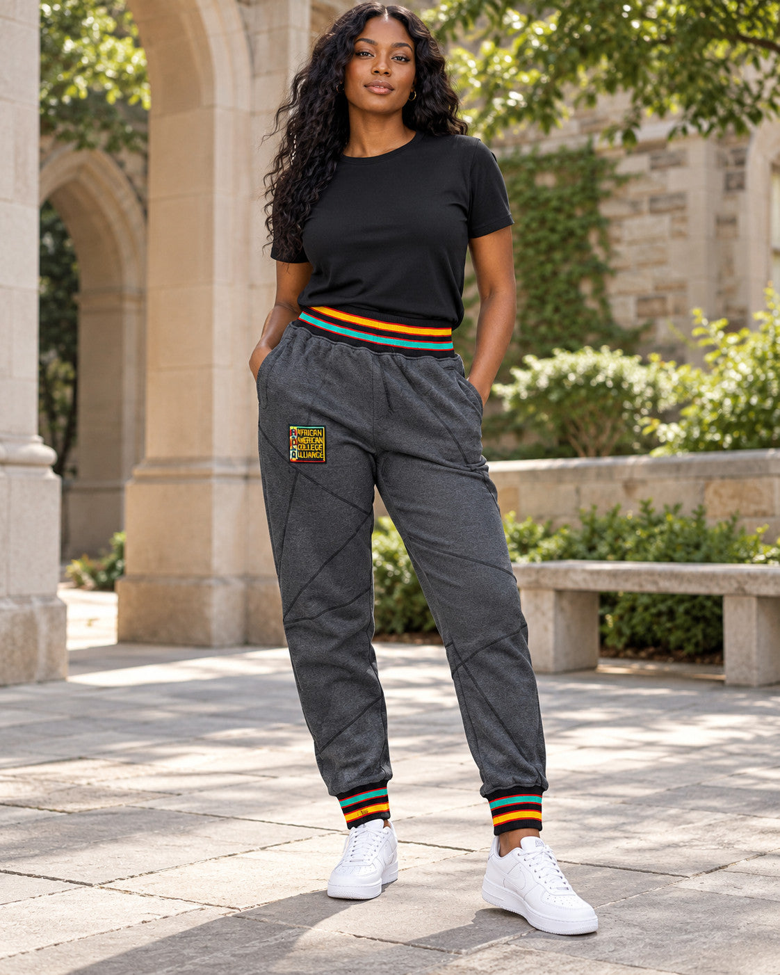 AACA Original 92 Frankenstein Stitched Sweatpants Charcoal/Black — alternative model styling