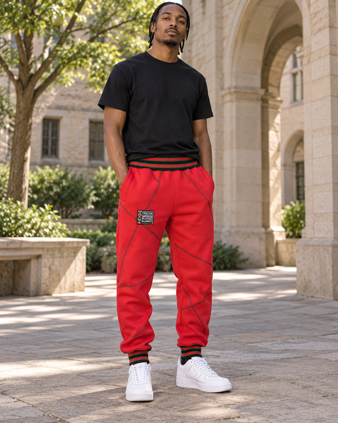 FTP Original 92 Frankenstein Stitched Sweatpants Red / Kelly Green — alternative model styling