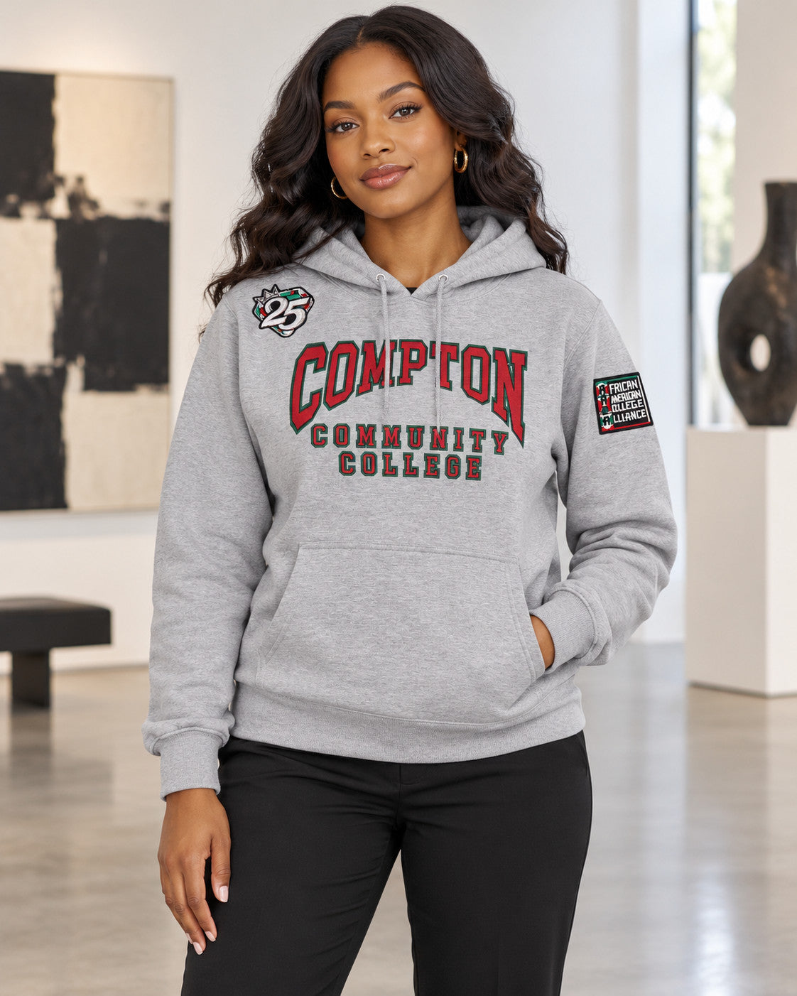 AACA Lite Compton College Hoodie — Light Grey | Lightweight, Smaller Fit model styling