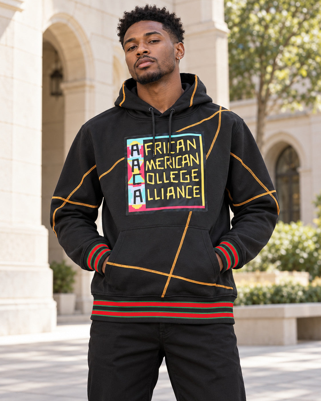 FTP AACA Original 92 Frankenstein Stitched Hoodie Black/Gold — alternative model styling