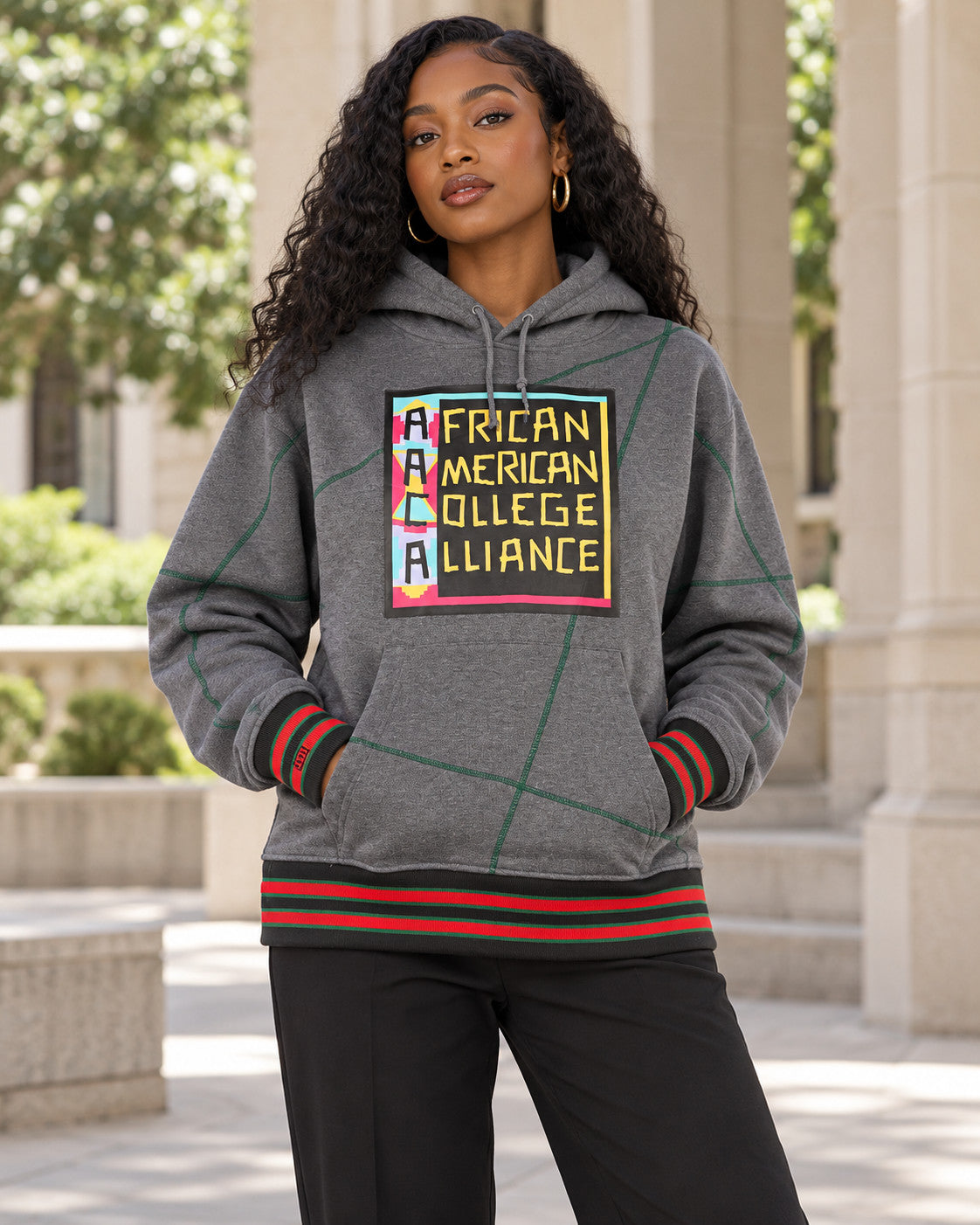 FTP AACA Original 92 Frankenstein Stitched Hoodie Charcoal/Kelly-Green — alternative model styling