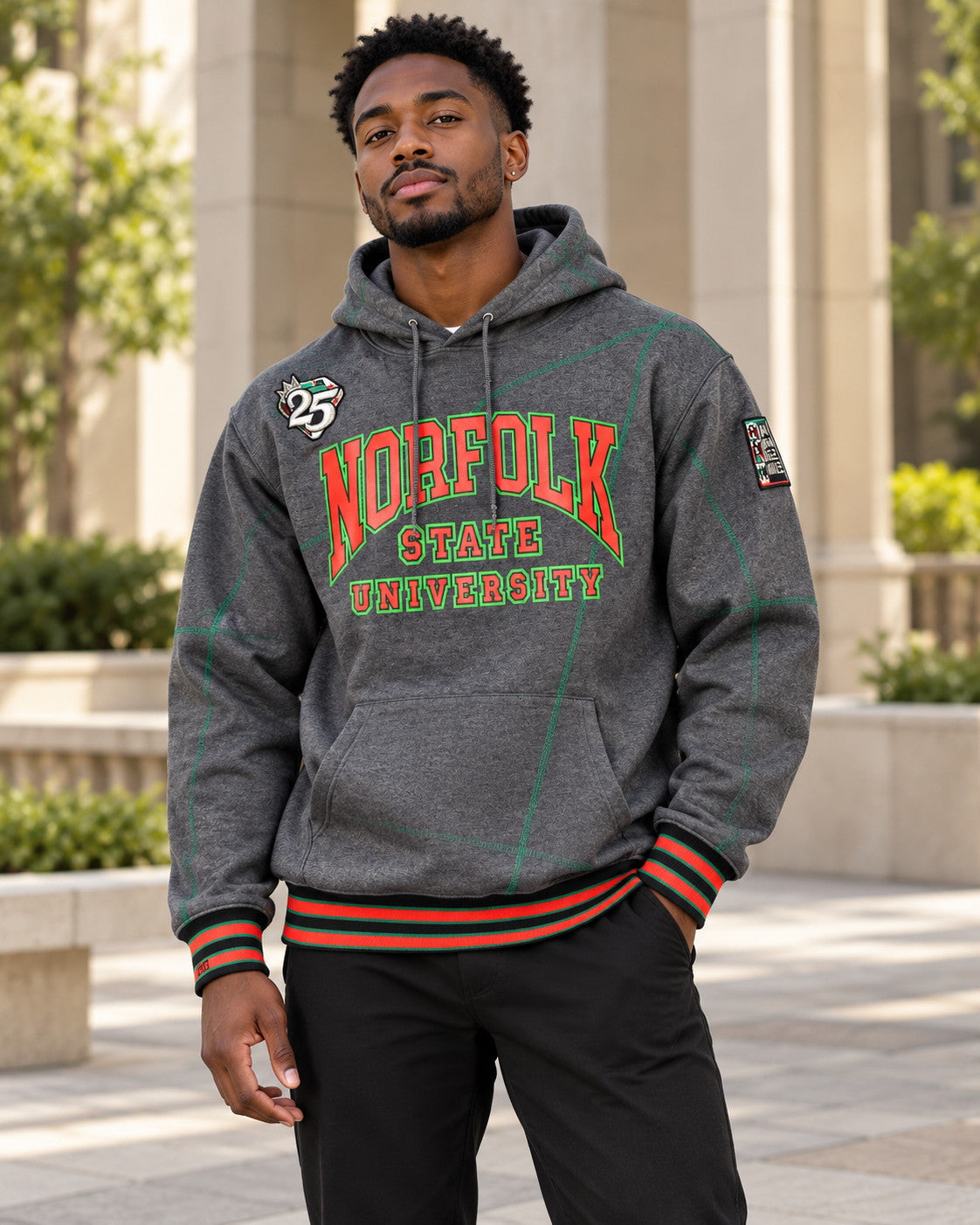 FTP Norfolk State University Classic 91 Hoodie Charcoal Grey / Kelly Green — alternative model styling