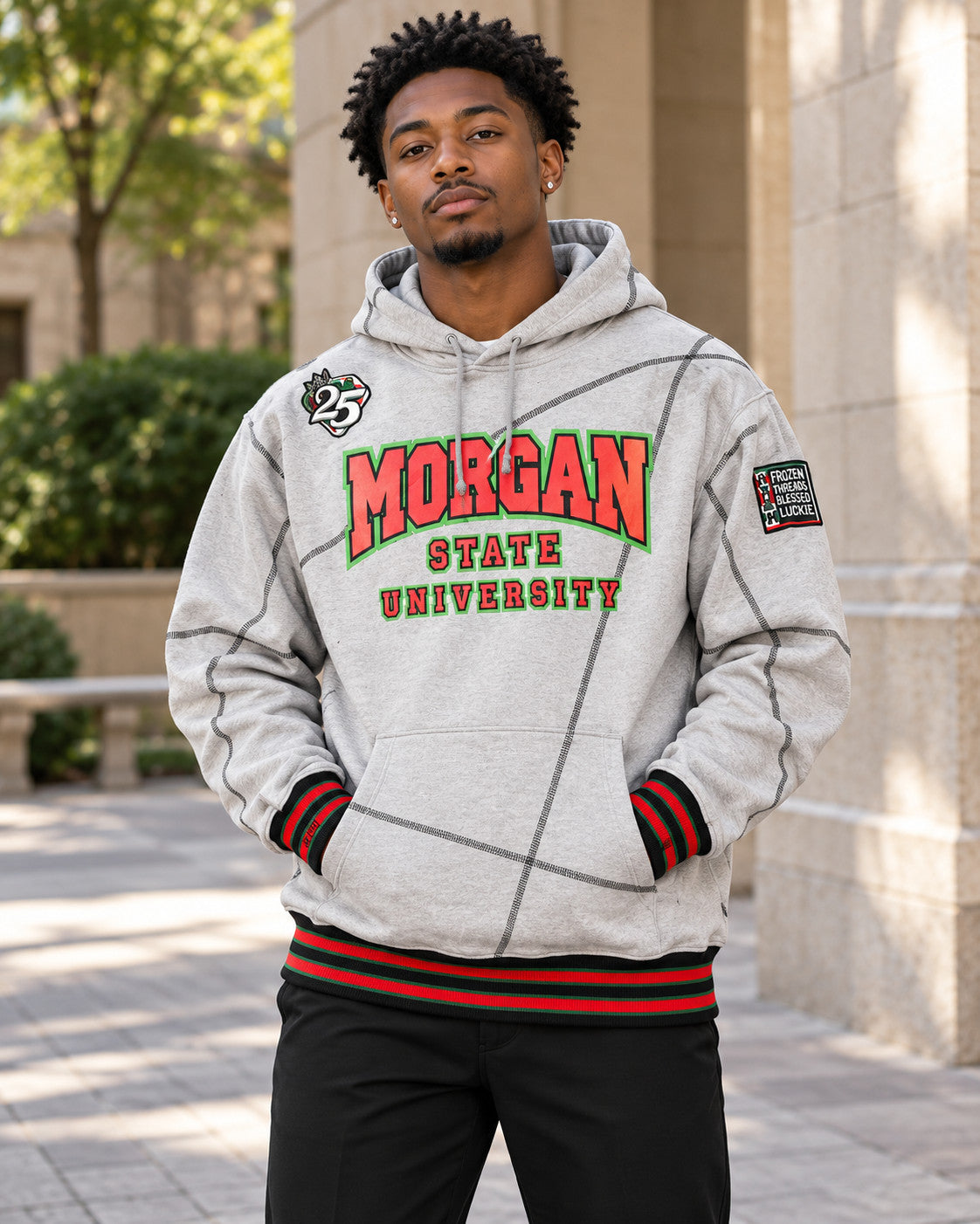 FTP Morgan State University 92 Frankenstein Stitched Hoodie MDH.Grey / Black — alternative model styling
