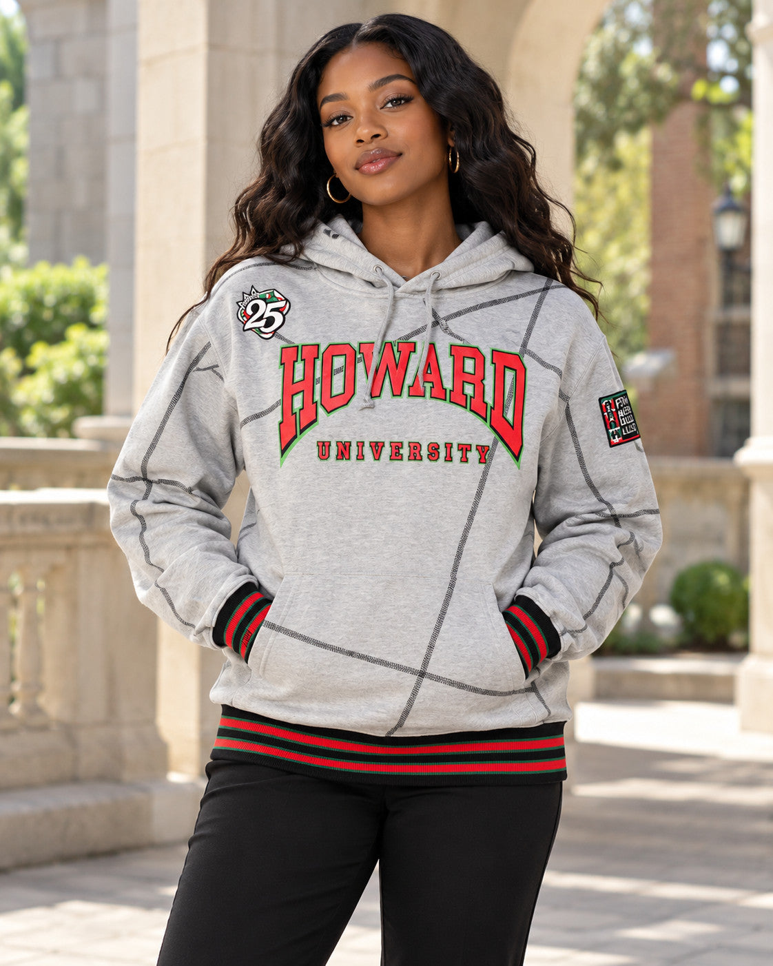 FTP Howard University 92 Frankenstein Stitched Hoodie MDH.Grey / Black — alternative model styling