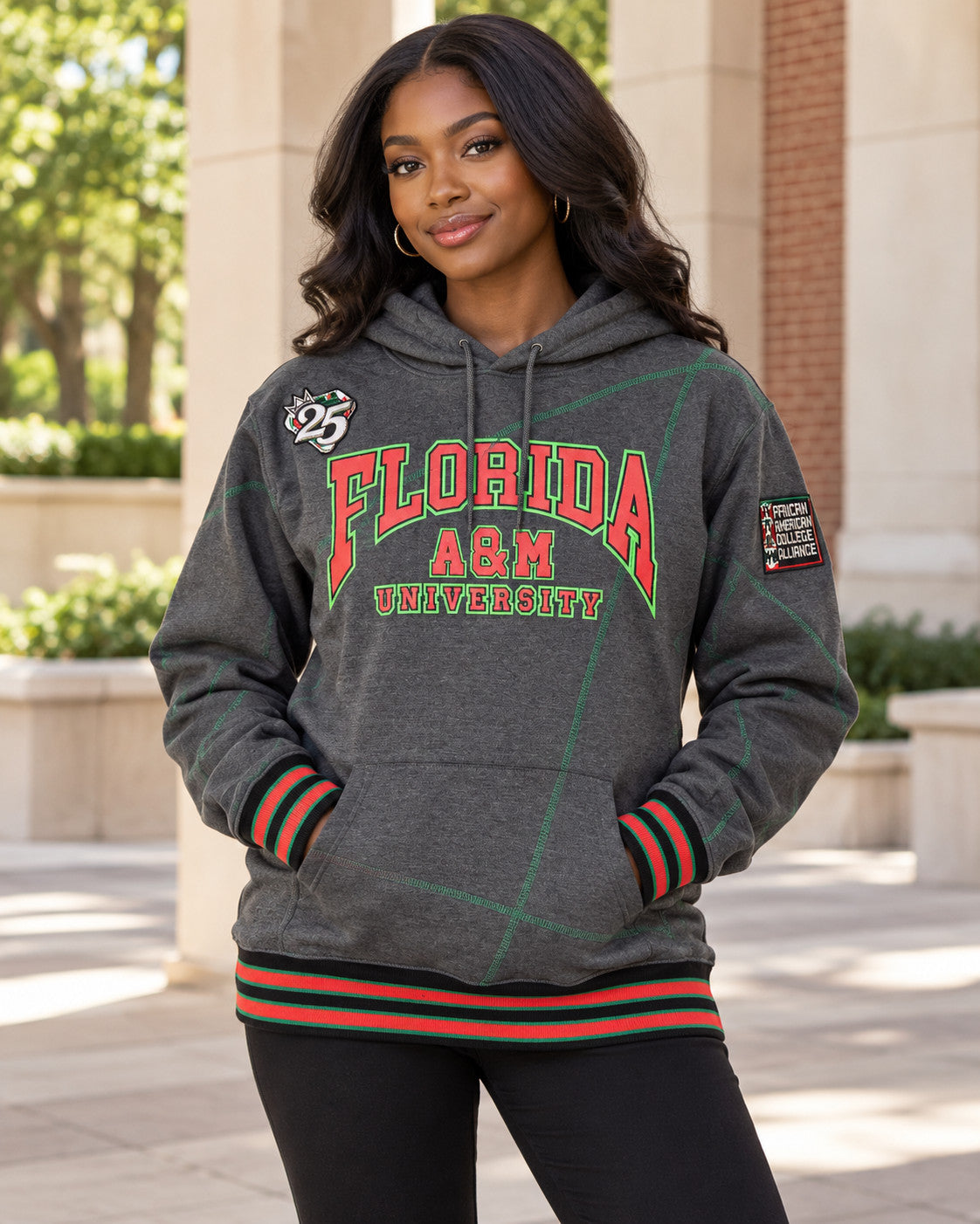 FTP Florida A&M University Original '92 Frankenstein Stitched Hoodie Charcoal Grey Kelly Green — alternative model styling