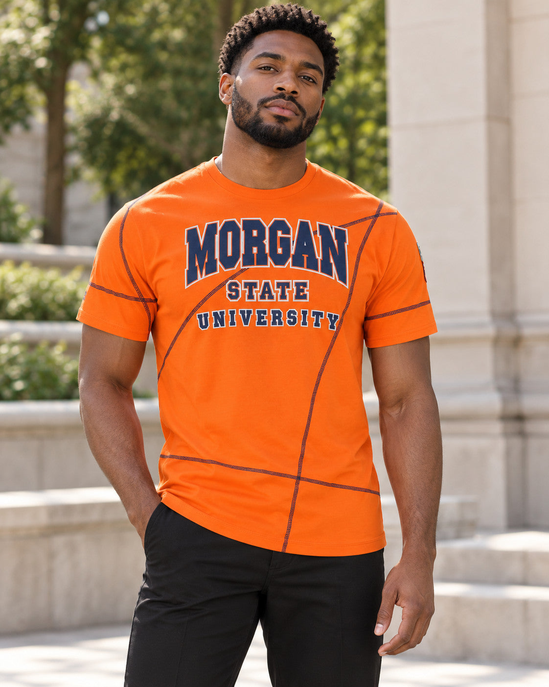 Morgan University Originals' AACA Classic T-Shirt Orange / Navy — alternative model styling