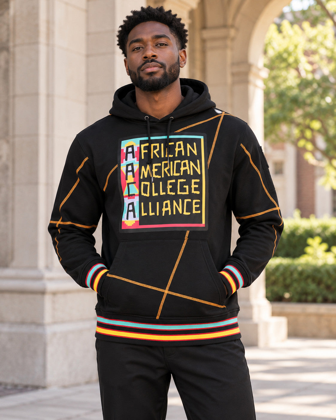 AACA Original 92 Frankenstein Stitched Hoodie Black/Gold — alternative model styling