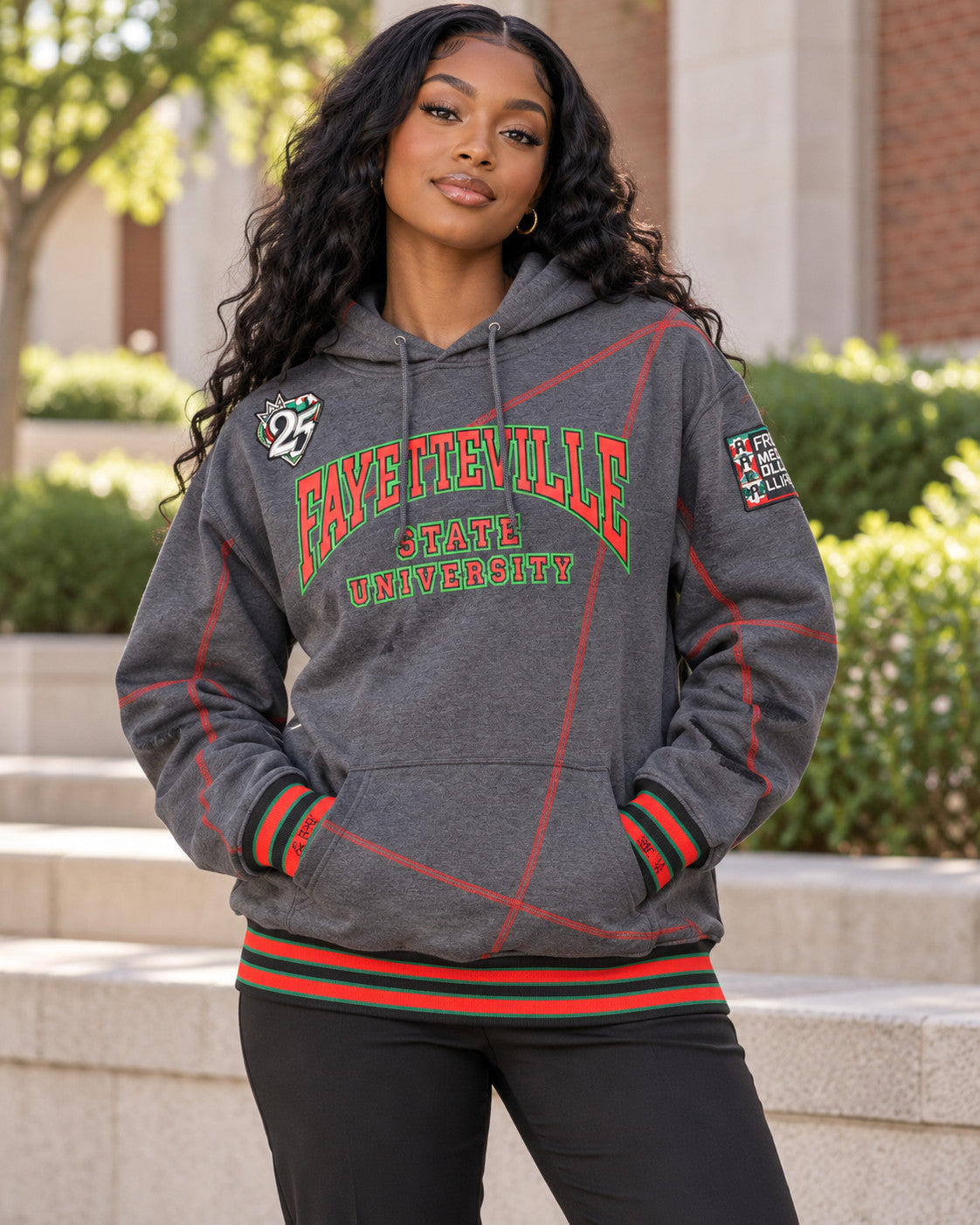 FTP Fayetteville State University Original 92 Frankenstein Stitched Hoodie Charcoal Grey / Red — alternative model styling