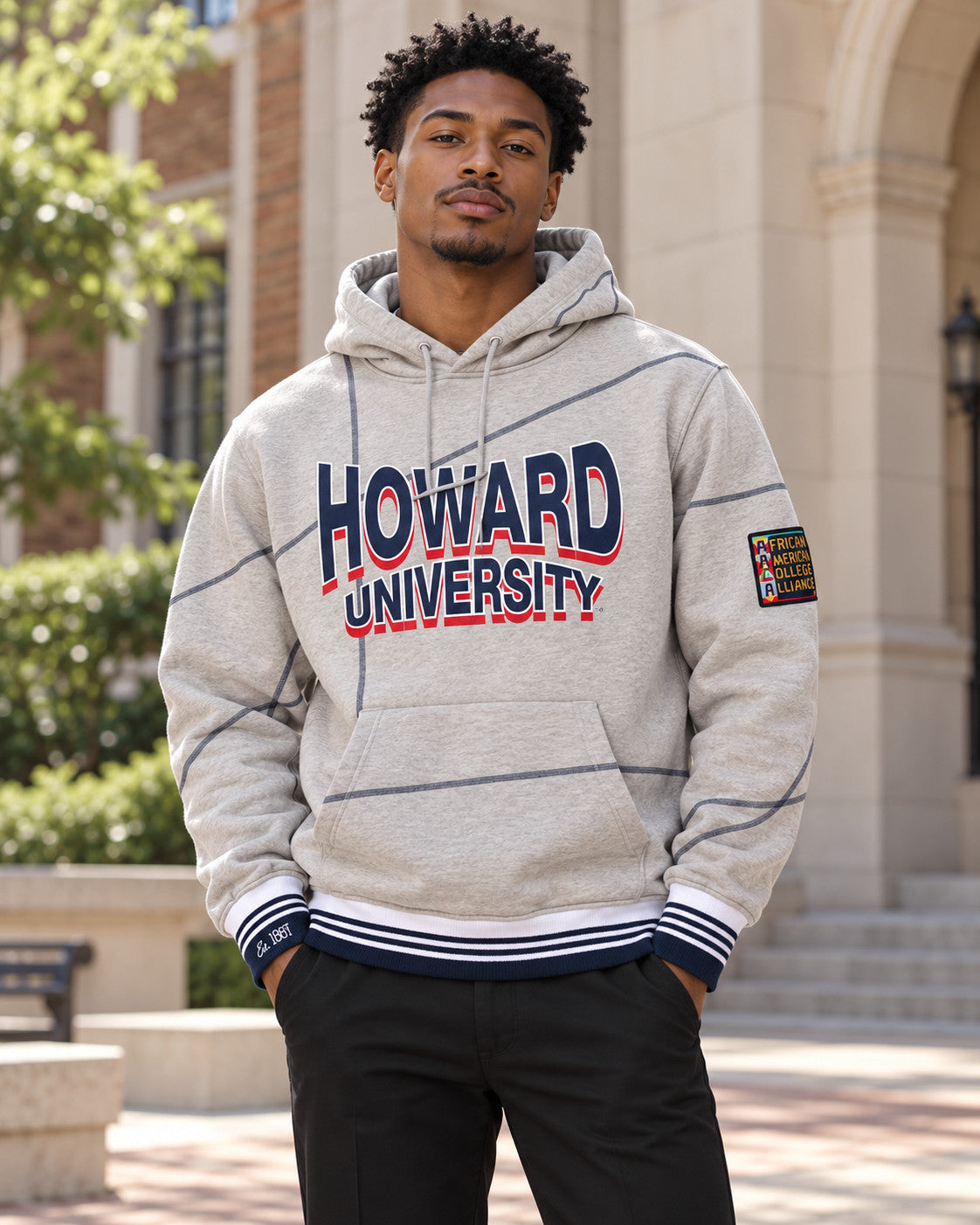 Howard University 93 Frankenstein Hoodie MDH.Grey / Navy — alternative model styling
