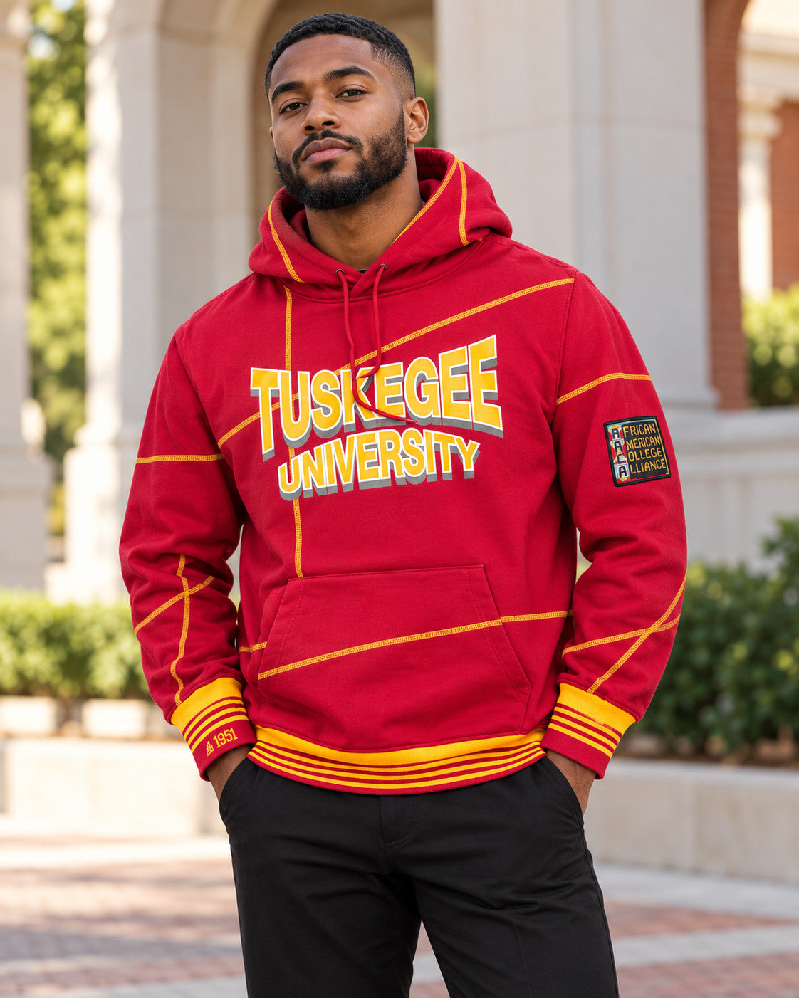 Tuskegee University 93 Frankenstein Hoodie Red/Gold — alternative model styling