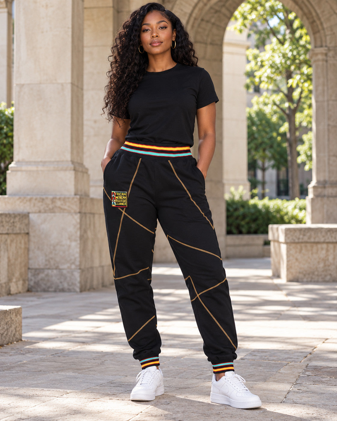AACA Original 92 Frankenstein Stitched Sweatpants Black/Gold — alternative model styling