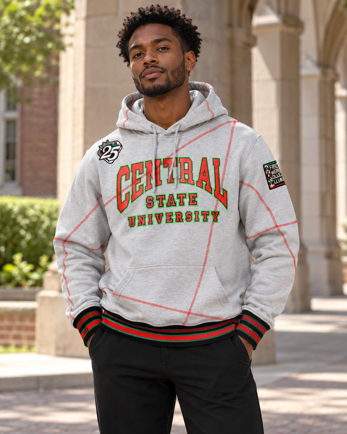 FTP Central State University Original 92 Frankenstein Stitched Hoodie MDH. Grey / Red — alternative model styling