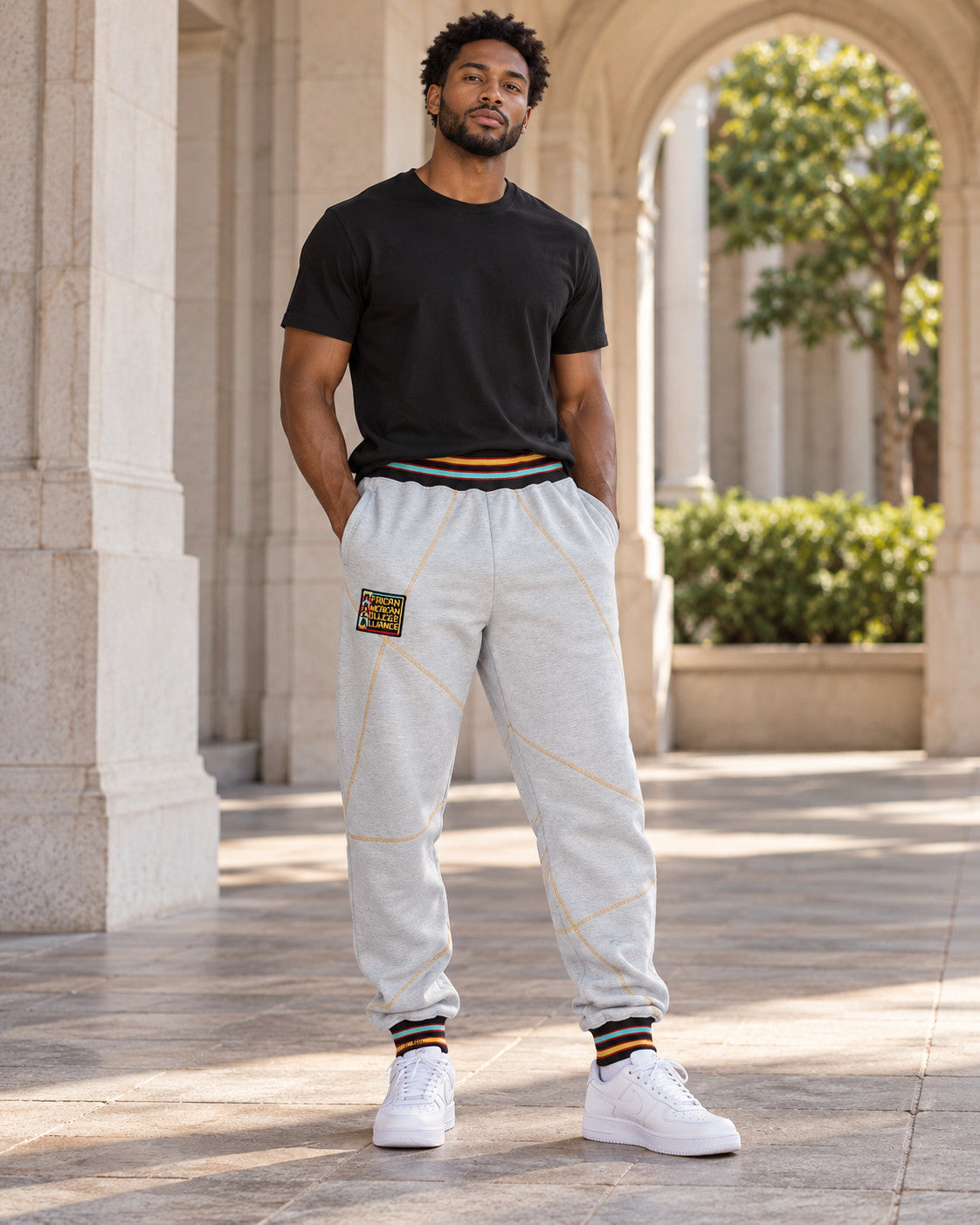 AACA Original 92 Frankenstein Stitched Sweatpants MDH.Grey / Gold — alternative model styling