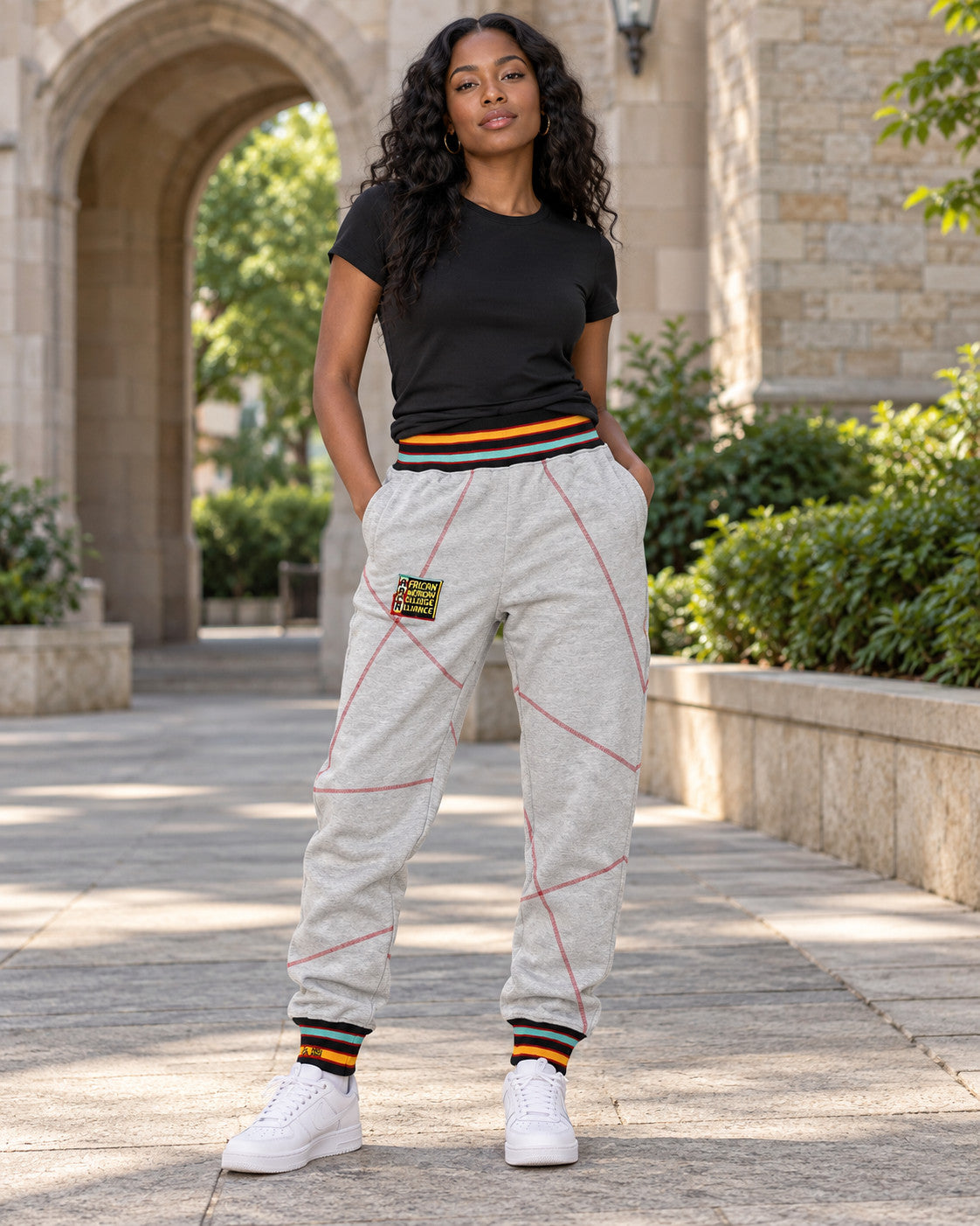 AACA Original 92 Frankenstein Stitched Sweatpants MDH.Grey / Red — alternative model styling