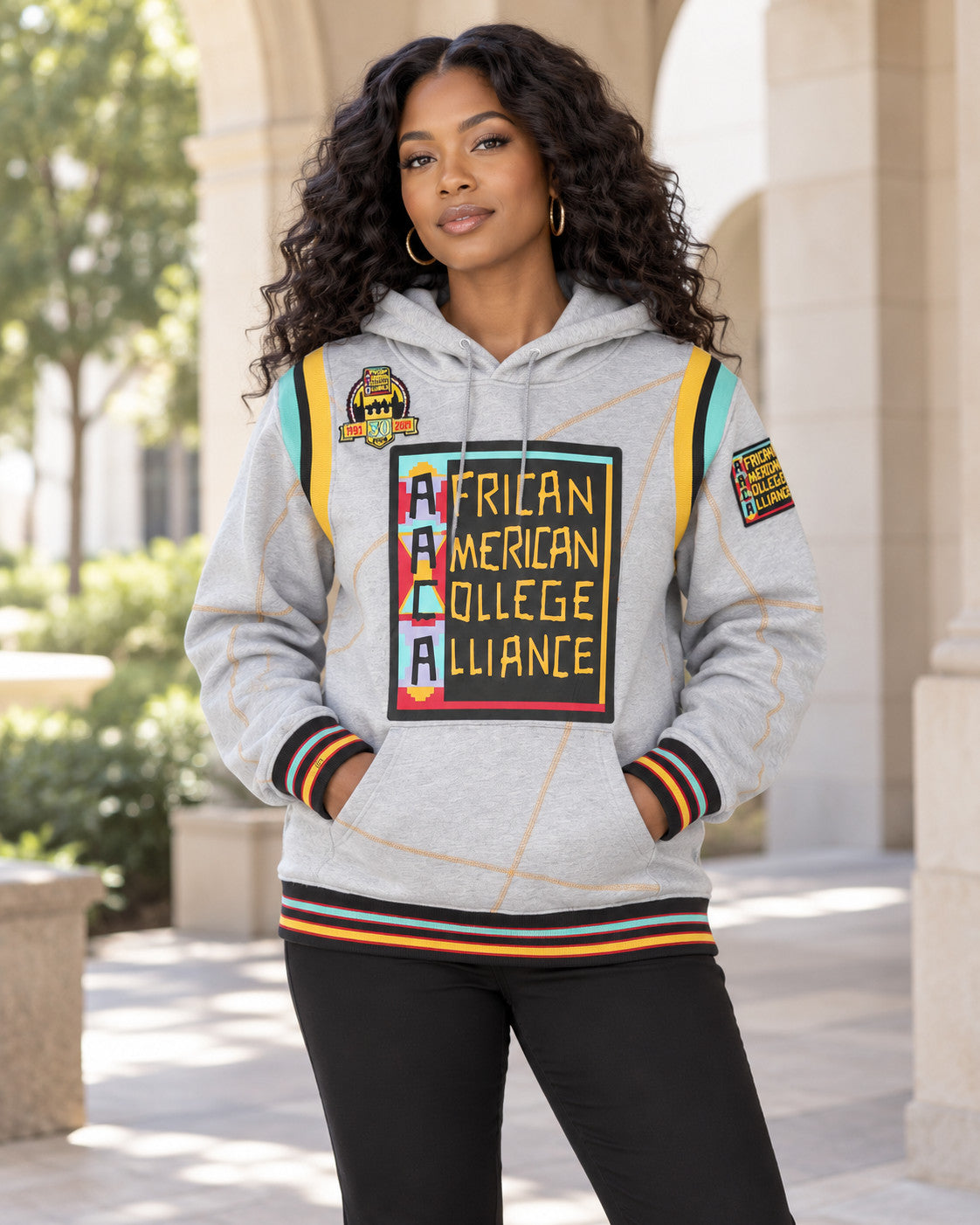 30th Anniversary AACA Frankenstein Stitched Hoodie MDH.Grey / Gold — alternative model styling