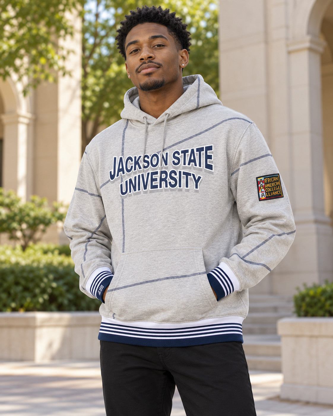 Jackson State 93  Frankenstein Hoodie MDH.Grey / Navy — alternative model styling