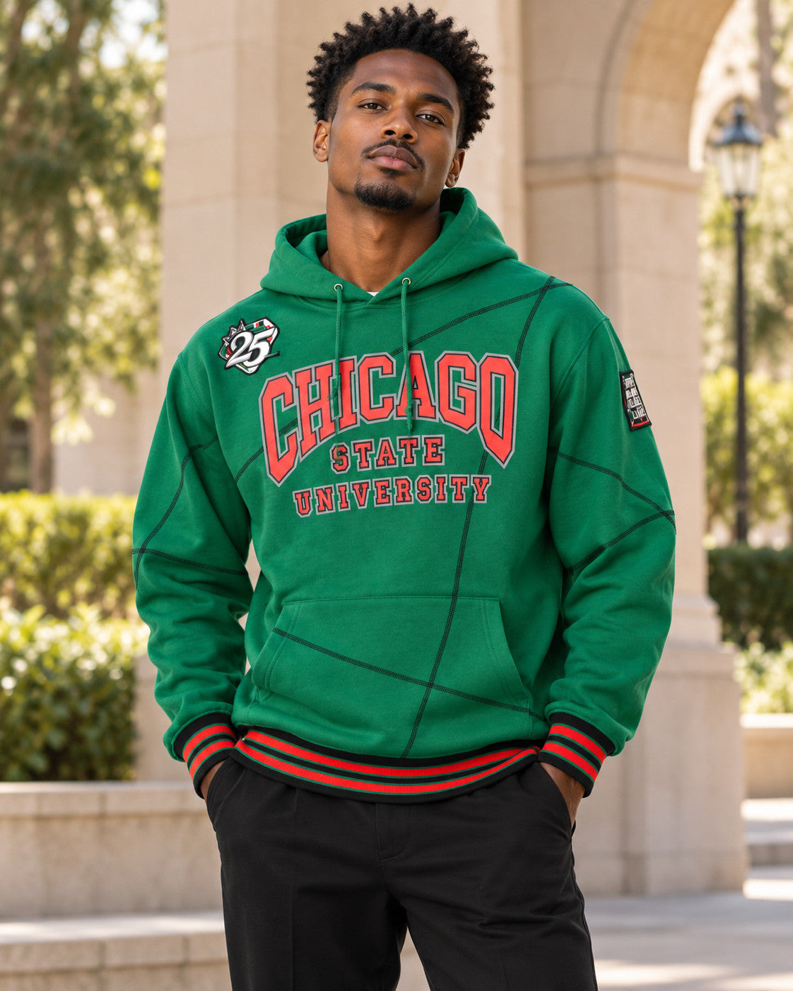 FTP Chicago State University AACA Original 92 Frankenstein Stitched Hoodie Kelly Green/Black — alternative model styling
